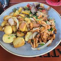 Seasonal, vegan yellow mushroom plate at Alter Bahnhof Oberkassel in Dusseldorf