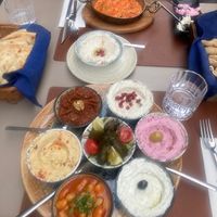 Mezze platter (vegetarian w yogurts) and menemen (vegetarian with egg for my friend) Yum!  at Resto Han in Istanbul