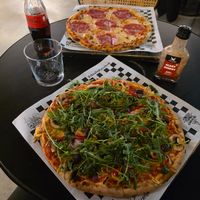 the vegan pizza is the green one! Perfect at Vīnkalni Picērija in Riga