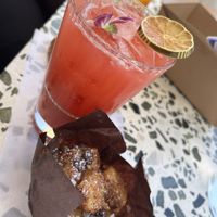 Cherry limeade and bread pudding  at Twelvemonth Bakehouse in Burlingame