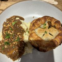 Stake and Ale pie with garlic mash  at The Pie Box Cafe in Cardiff