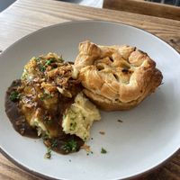 Mac n cheeze pie with mash and gravy  at The Pie Box Cafe in Cardiff