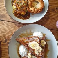 Pie and gravy with French toast delicious at The Pie Box Cafe in Cardiff