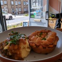 Pie and mash at the pie box at The Pie Box Cafe in Cardiff
