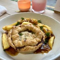 Steak pie with chips and gravyy  at The Pie Box Cafe in Cardiff