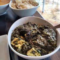 Tofu saag and basmati rice at Mela Modern Indian Cuisine in Boston