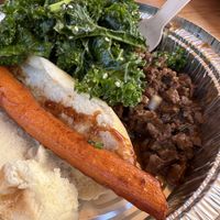 Meat (vegan) + veggies + carrot dog  at Leaf Over Beef in Los Angeles