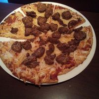 Cauliflower crust + vegan cheese + vegan meatballs!!! at Strings Italian Cafe in Yreka