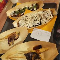 Standard Takoyaki and spicy Takoyaki with vegan cheese at OKO Takoyaki in Osaka