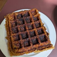 Burnt Miso waffle that we returned. Something this burnt should not be served. I've never been served something this burnt in my life. at Sfera in Berlin