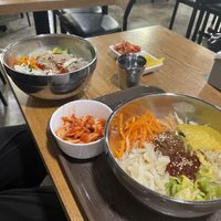 Vegan bibimbap on the rightt  at Bibili in Seoul