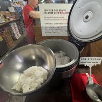 Fresh rice in the biggest rice cooker I’ve ever seen   at Bibili in Seoul