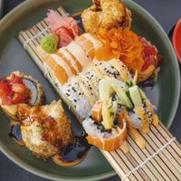 Sushi Variation: Tempura Veggie Garden Roll & Green Holder Roll  at Project Vegan in Koblenz