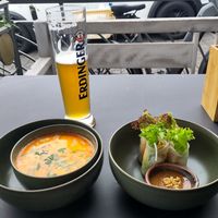 Starters: coconut soup and rolls to share at Project Vegan in Koblenz