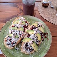Molettes and strawberry acai smoothie at Vegan Caribe in Bacalar