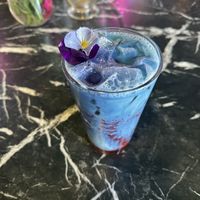 Strawberry shortcake latte with blue matcha   at Vibe Vegan Bistro in Destin