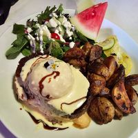 Steak bene with roasted potatoes at Vibe Vegan Bistro in Destin