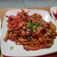 Soy curls- this would be good on a Bahn mi or even with rice,  I should have gotten one of their bowls with it at XO Bar in Portland