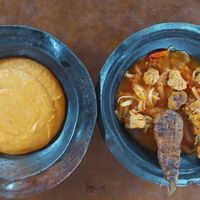 Pâte Rouge (amiwô) + brochettes (2.000 F) & Poulet (500 F) at Vegan Suma in Porto-novo