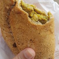 Spiced cauliflower onion bhaji pasty at The Cornish Bakery in Whitby