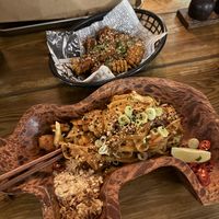 Vegan chicken pad Thai and corn ribs  at Mundo Street Food in Ibiza