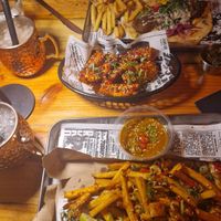 Spice bag, falafel flatbread, corn ribs at Mundo Street Food in Ibiza