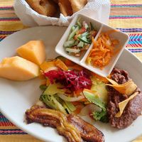 Vegan breakfast (with fry jacks) at El Fogon Del Cayo in San Ignacio