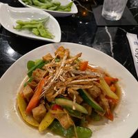 Sauteed fresh ginger with taro nest and edamame--Vegan at Bangkok Thai-Sushi in Duck