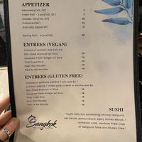 Vegan and Gluten free menu at Bangkok Thai-Sushi in Duck