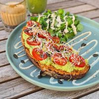 Green smoothie, flat white and avocado sandwich   at Vegan Vibes in Berlin