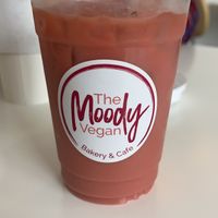 Raspberry iced coffee   at The Moody Vegan in Los Angeles