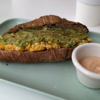 'Egg and Cheese' Croissant with Avocado 🥑 at The Moody Vegan in Los Angeles