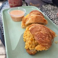 Egg and cheese croissant sandwich 🥹 at The Moody Vegan in Los Angeles