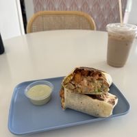 Breakfast burrito and pumpkin spice chai latte   at The Moody Vegan in Los Angeles