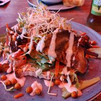 Vegan broodje with eggplant and chickpeas at Restaurant Gember in The Hague