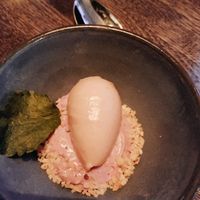 Sorbet on foam with hasselnuts at Restaurant Nögen  in Vejle