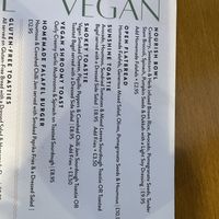 Vegan menu section  at The Cowshed Dorset in Poole