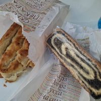 Potato burek and poppyseed thing at Skroz Dobra Pekara in Belgrade