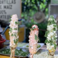 Elotes con cilantro, mayo—aguacate, mayo chipotle  at La Antigua de México in Barcelona