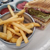 Falafel sandwich, great fries at DPS - Wolfgang Puck  in Tuban