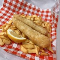 Fish and chips   at Suzy Spoon's Vegetarian Butcher in Marrickville