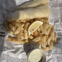 Vegan fish and chips  at Suzy Spoon's Vegetarian Butcher in Marrickville
