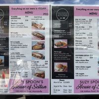 Menu of eat in and takeaway   at Suzy Spoon's Vegetarian Butcher in Marrickville