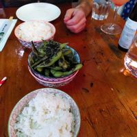 Edamame and rice at Izakaya Nozomi in Luzern
