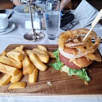 Tasty (probably Beyond Burger x2). Chef checked if I wanted regular brioche bun or gluten free/no milk option. Again,  cooked to order so nice and fresh. at Kaoglen Lodge - The Log Cabin Hotel in Blairgowrie