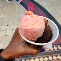 Strawberry sorbet and dark chocolate raspberry at Gelato Mania V&A Waterfront in Cape Town