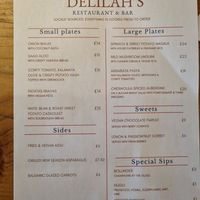 Delilah's vegan menu at Delilah's in Lochinver