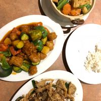 sweet and sour, tofu claypot and fried mushrooms at Lotus Vegetarian in Northbridge