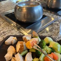 Vegan Cheese Pot with bread and veggies.  at The Melting Pot in Jacksonville