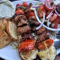 Beyond Meat souvlaki, vegan feta in the salad at The Greek - Gastown in Vancouver
